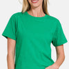 Round Neck Short Sleeve Cropped T-Shirt - Green