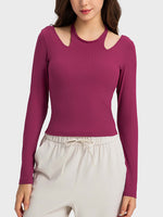 Millennia Halter Neck Long Sleeve Sporty Top in vibrant burgundy, perfect for stylish workouts and active pursuits.