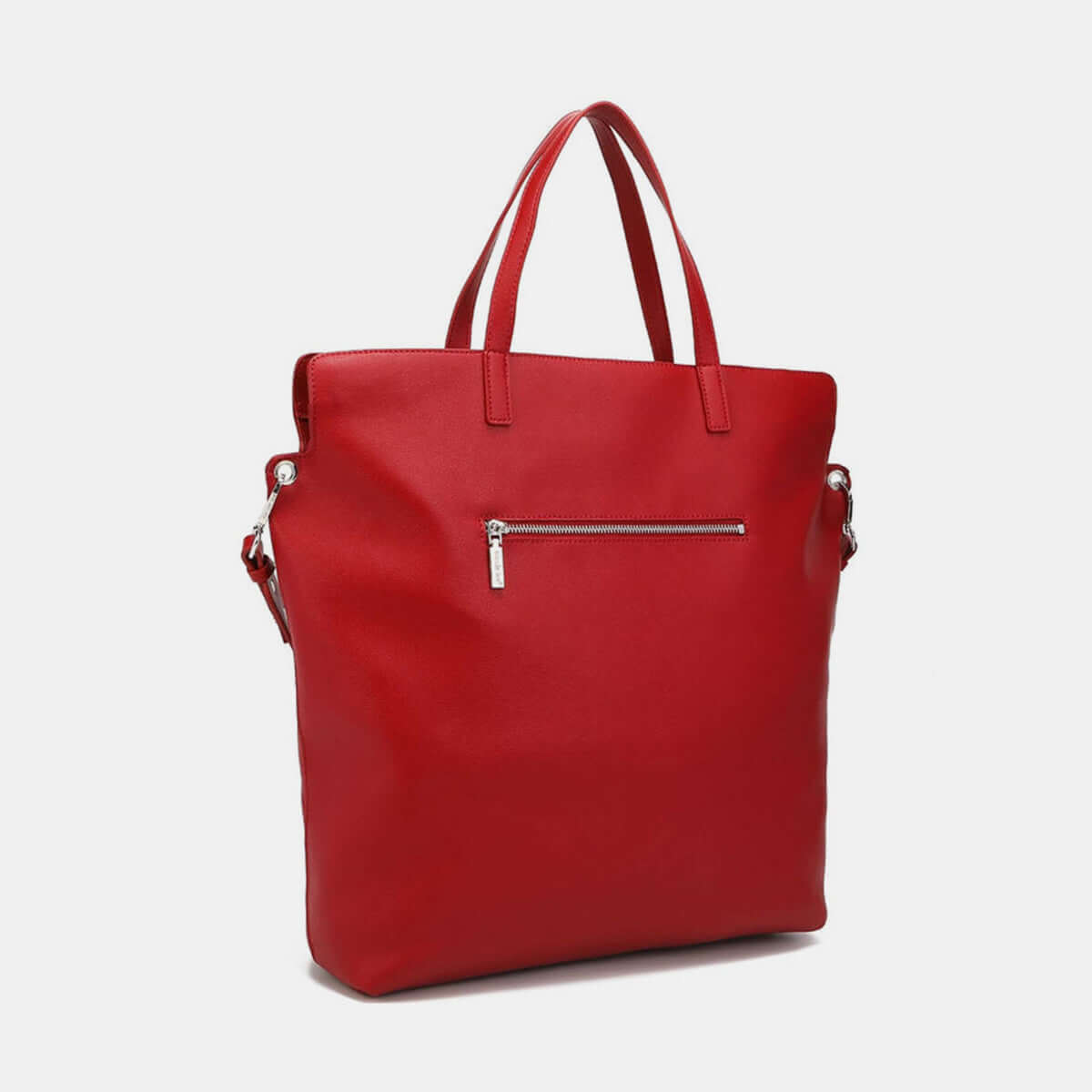 Nicole Lee USA Studded Large Tote Bag in red vegan leather with dual top handles and front zipper detailing