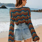 BELLA ROAD Striped Boat Neck Long Sleeve Cover Up at Bella Road