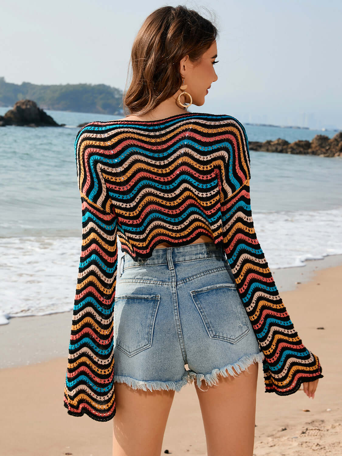 BELLA ROAD Striped Boat Neck Long Sleeve Cover Up at Bella Road