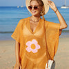 Openwork Flower V-Neck Short Sleeve Cover Up - Tangerine