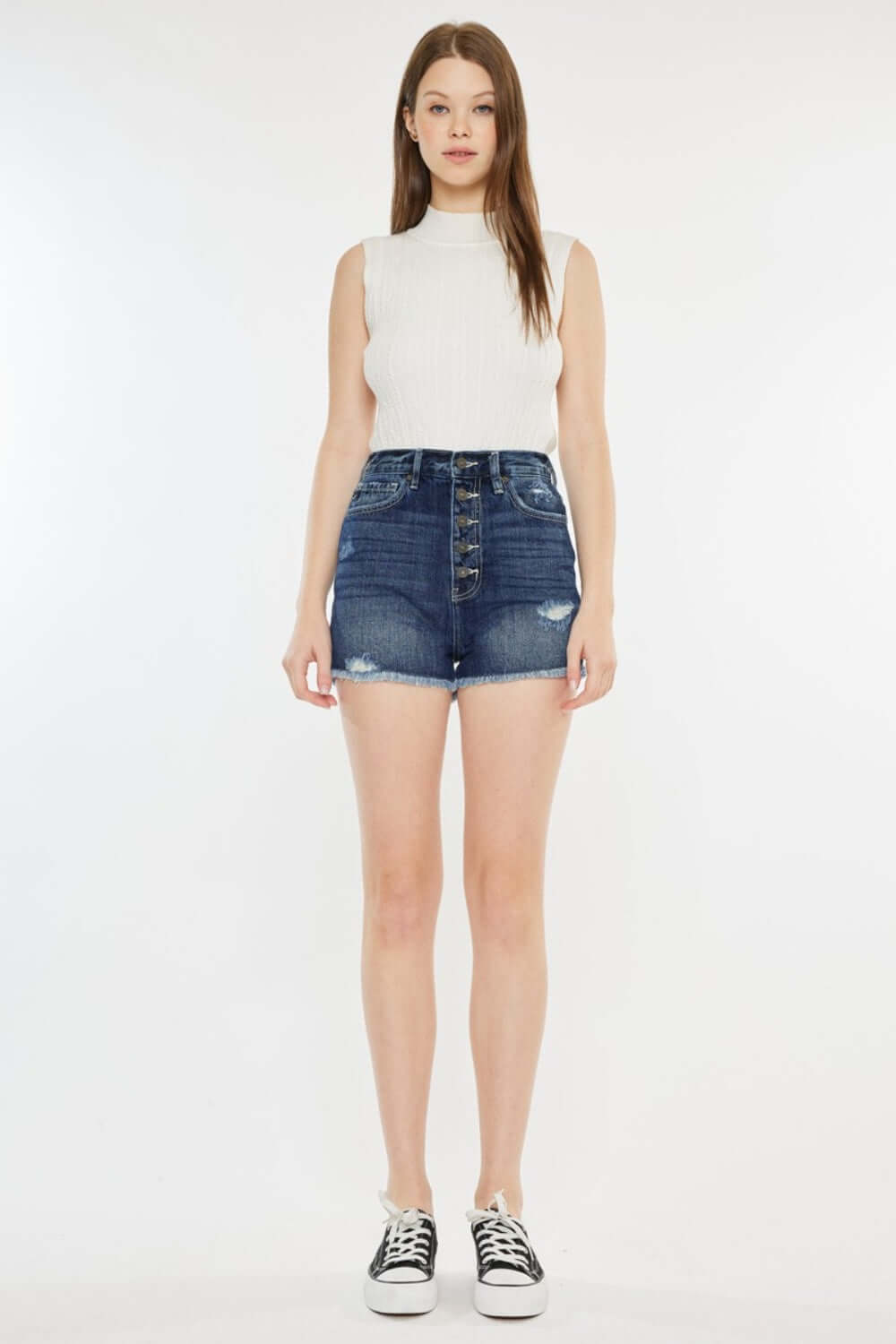 KANCAN Raw Hem Button Fly Denim Shorts at Bella Road