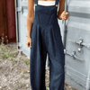 Bella Road Plaid Wide Strap Wide Leg Overalls - Dark Blue