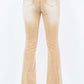 Back view of American Bazi V-Cut Ruched Flare Pants in beige with flare leg and pocket details.