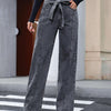 Bella Road Tied Straight Leg Jeans with Pockets - Dark Gray