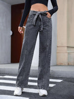 Bella Road Tied Straight Leg Jeans with Pockets - Comfortable and trendy denim for everyday look