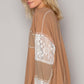 V-Neck Lace Balloon Sleeve Exposed Seam Top