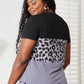 DOUBLE TAKE Leopard Print Color Block Short Sleeve T-Shirt at Bella Road