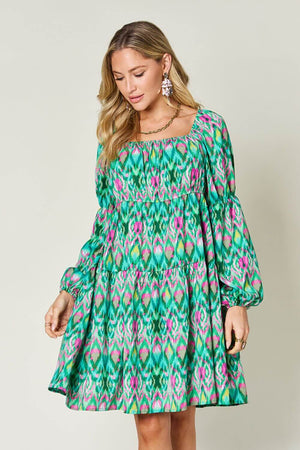 DOUBLE TAKE Full Size Printed Long Sleeve Dress at Bella Road