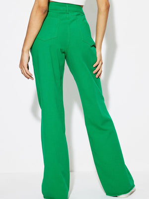 High Waist Green Jeans with Pockets Back View