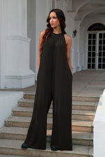 DOUBLE TAKE Full Size Tie Back Cutout Sleeveless Jumpsuit at Bella Road