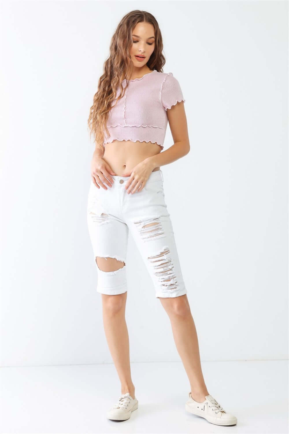 TASHA APPAREL LA Distressed Bermuda Denim Shorts at Bella Road