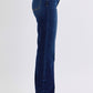 Judy Blue raw hem straight leg jeans side view showcasing versatile and stylish denim with flattering silhouette.