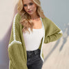 Double Take Contrast Open Front Dropped Shoulder Cardigan - Yellow Green