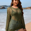 Heart Openwork Long Sleeve Cover-Up - Matcha Green