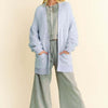 Davi & Dani Ribbed Hem Button Up Long Sleeve Cardigan - Light Blue