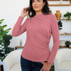 FAM-FAM Ruched Mock Neck Long Sleeve T-Shirt - Dusty Pink