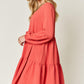 DOUBLE TAKE Full Size V-Neck Balloon Sleeve Tiered Dress at Bella Road