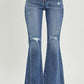 High waist distressed flare jeans with urban chic and vintage-inspired Risen Jeans design