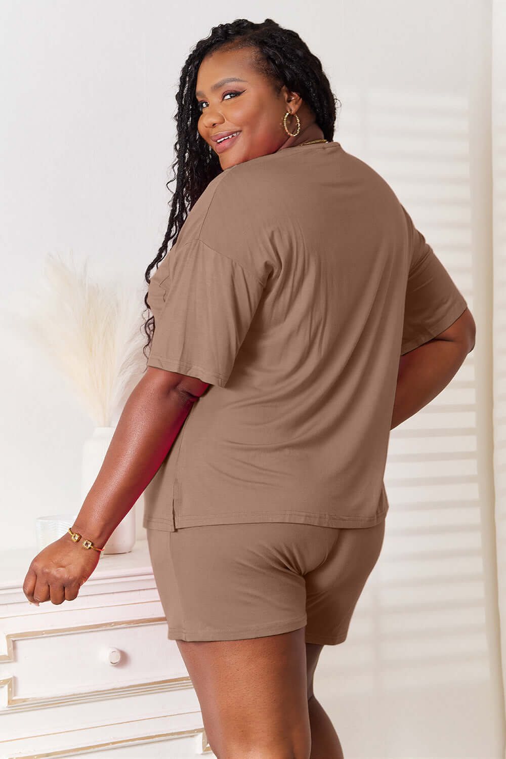 BASIC BAE Full Size Soft Rayon Half Sleeve Top and Shorts Set at Bella Road