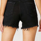 Back view of Risen Jeans frayed hem denim shorts with fringe detail pockets, perfect for summer chic and casual style.