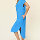 DOUBLE TAKE Full Size Round Neck Short Sleeve Slit Dress at Bella Road