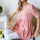 HEIMISH Full Size Waffle Knit V-Neck Babydoll Top at Bella Road