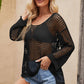 BELLA ROAD Openwork Round Neck Long Sleeve Cover Up at Bella Road