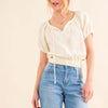 Back Waist Tie Cropped Blouse - Cream