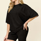 DOUBLE TAKE Full Size Texture Round Neck Drop Shoulder T-Shirt and Shorts Set at Bella Road