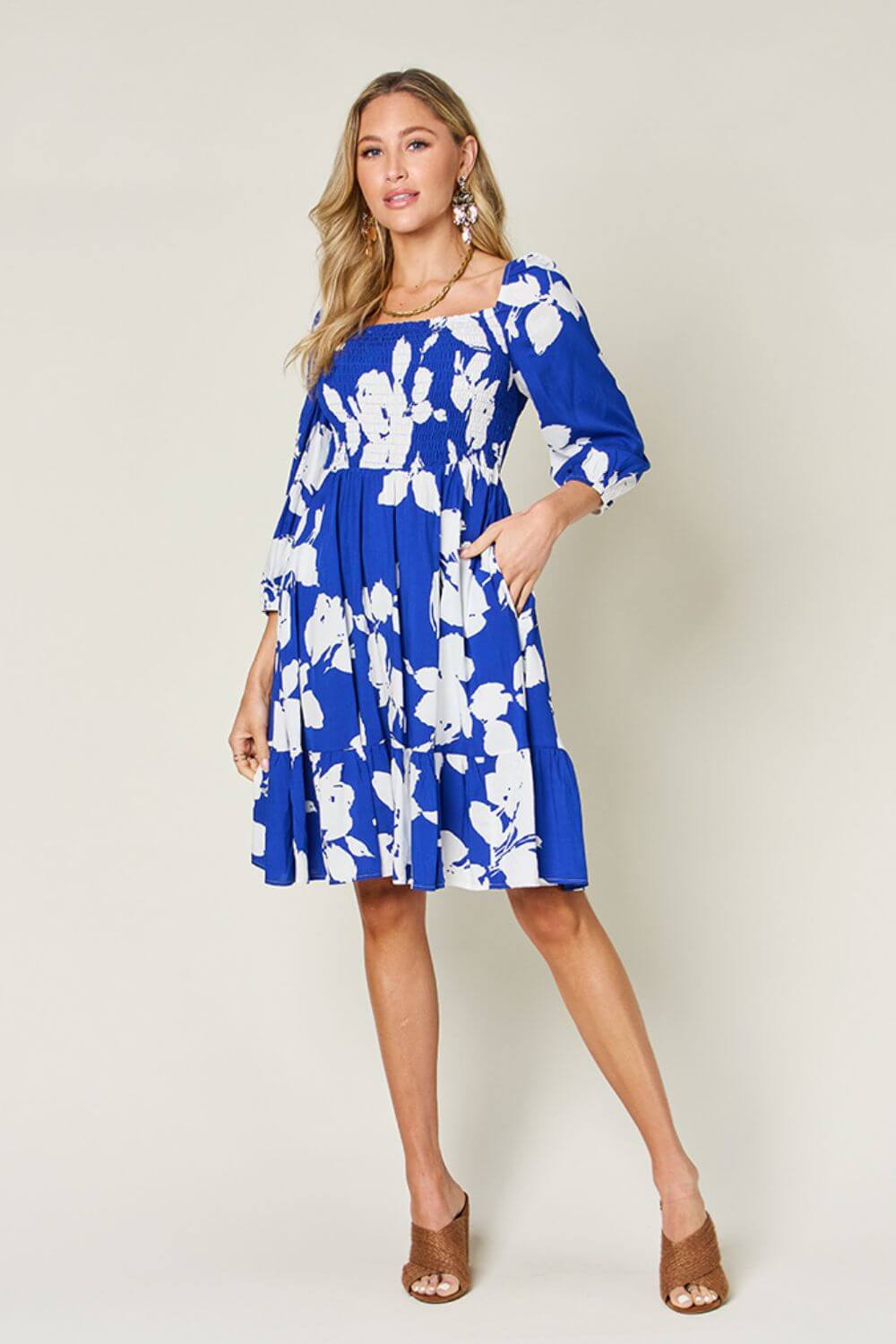 DOUBLE TAKE Full Size Floral Ruffle Hem Smocked Dress at Bella Road