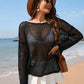 BELLA ROAD Openwork Slit Boat Neck Long Sleeve Cover-Up at Bella Road