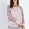 Round Neck Long Sleeve Contrast Top - Burgundy