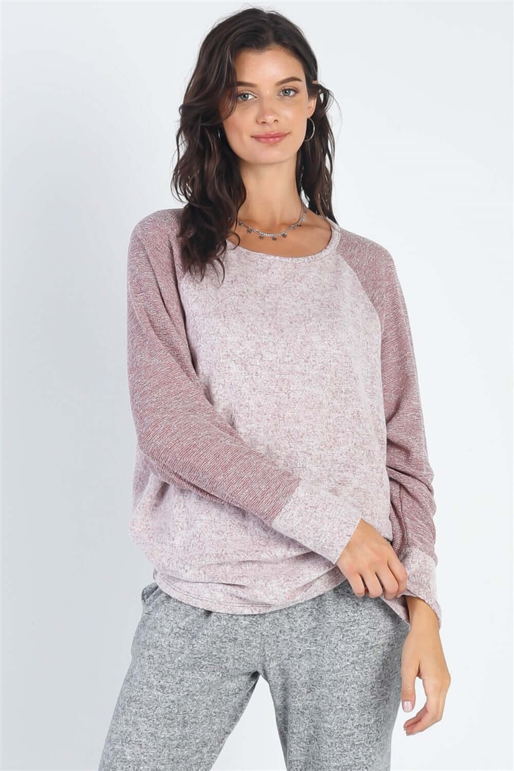 TASHA APPAREL Round Neck Long Sleeve Contrast Top at Bella Road