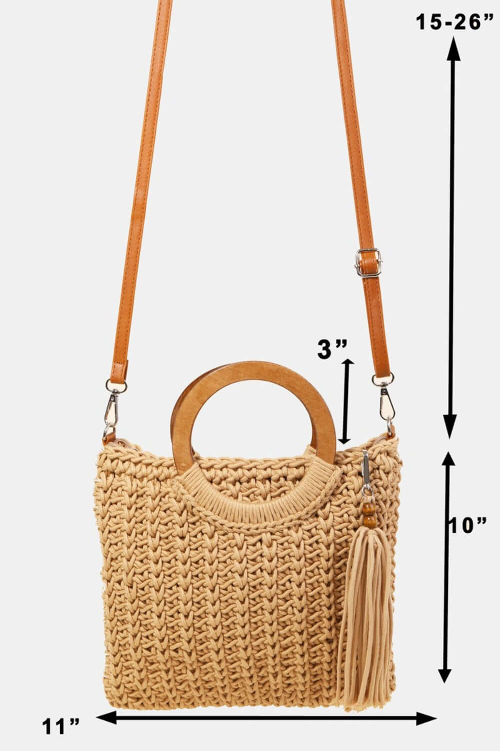 FAME Crochet Knit Convertible Tote Bag with Tassel at Bella Road