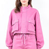 American Bazi Full Size Drawstring Hem Cargo Pocket Cropped Worker Jacket Plus Size - Fuchsia Pink