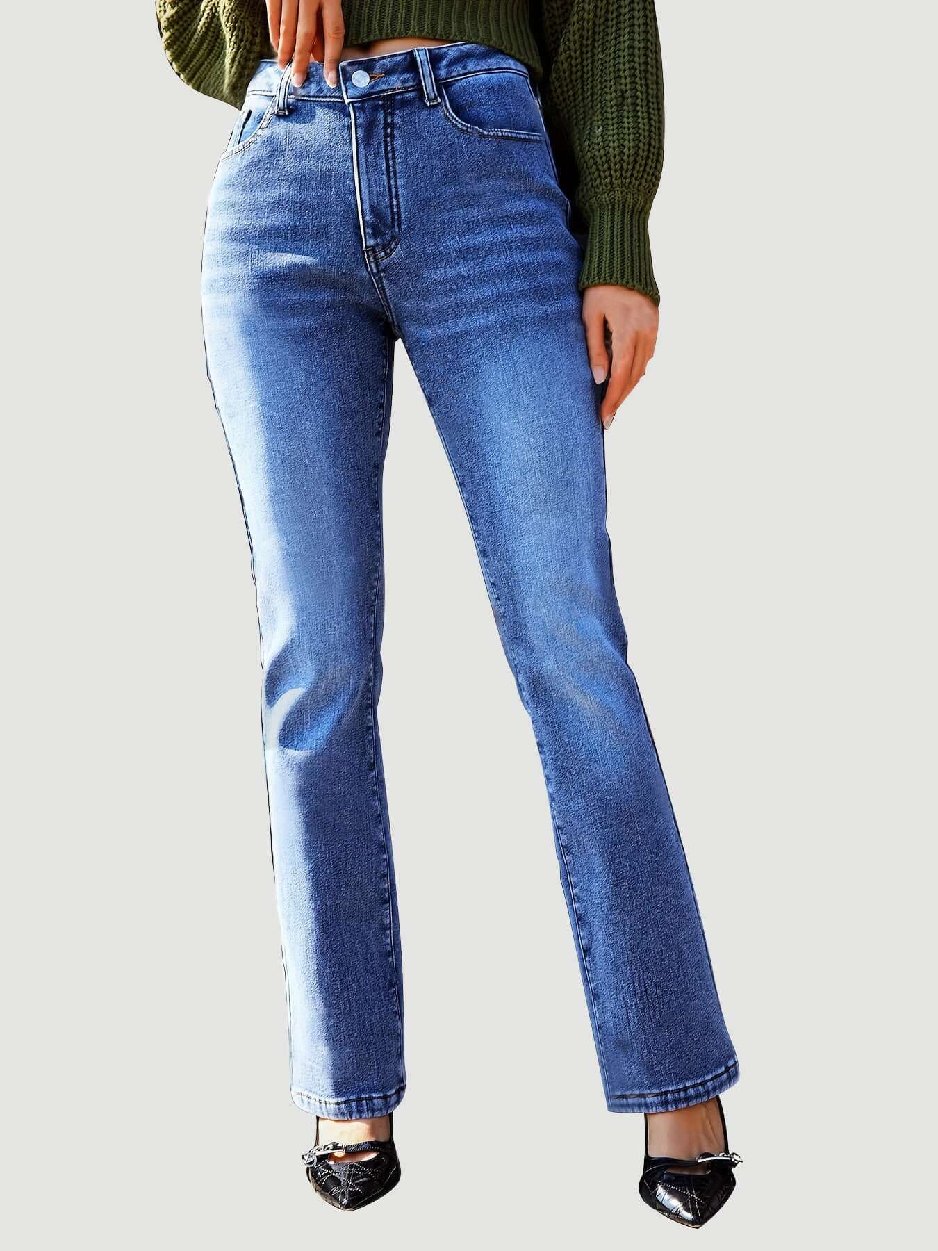 Bella Road Straight Leg Jeans with pockets, featuring a comfortable fit and slightly stretchy material, ideal for everyday wear.