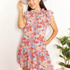 Floral Tie Neck Cap Sleeve Dress - Floral