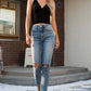 BAYEAS High Waist Distressed Washed Cropped Mom Jeans at Bella Road