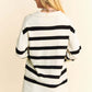 Back view of Davi & Dani high-low striped Johnny collar sweater showcasing chic design and stylish stripes.