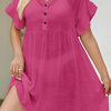 V-Neck Flounce Sleeve Cover-Up Dress - Hot Pink