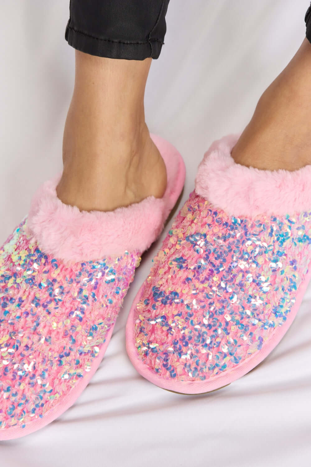 FOREVER LINK Sequin Plush Round Toe Slippers at Bella Road