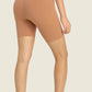 Back view of Millennia Seamless High-Rise Biker Shorts in soft tan, ideal for workouts and lounging in style.