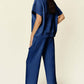 DOUBLE TAKE Full Size Texture Half Zip Short Sleeve Top and Pants Set at Bella Road