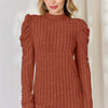 Basic Bae Ribbed Mock Neck Puff Sleeve T-Shirt - Rust