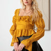 Boho Shirred Smocked Peplum Long Sleeve Top - Dijon