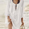 Bella Road Swim Lace Detail Tie Neck Three-Quarter Sleeve Cover Up - White