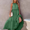 Ruffled Sleeveless Tiered Maxi Dress with Pockets - Dark Green