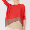 Pleated Horizontal Rib Color Block Top - Deep Orange